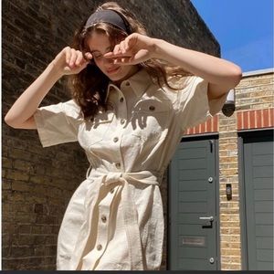 & Other Stories Stockholm Atelier Elvira Cotton Buttondown Shirt Dress in Cream